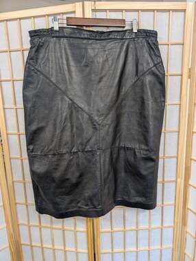 Vtg 80s Genuine Leather Midi Pencil Skirt Black plus size 2XL XXL 2X whimsigoth